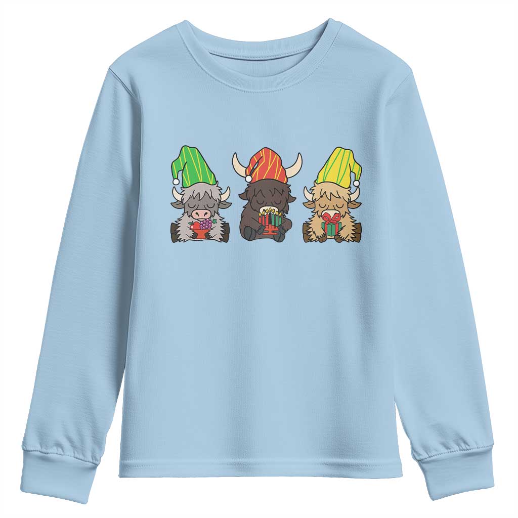 Funny Highland Cow With Kinara And Presents Cultural Pride Gift Youth Sweatshirt - Wonder Print Shop