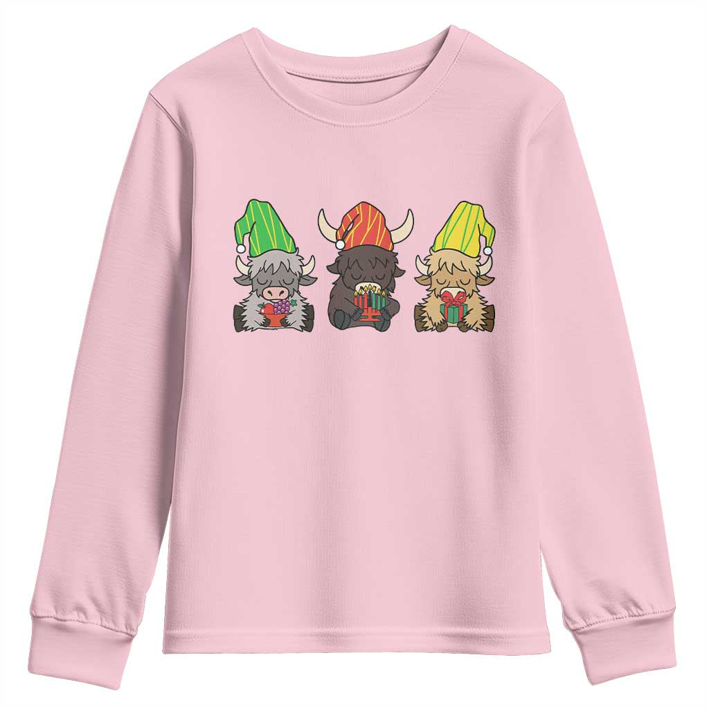 Funny Highland Cow With Kinara And Presents Cultural Pride Gift Youth Sweatshirt - Wonder Print Shop