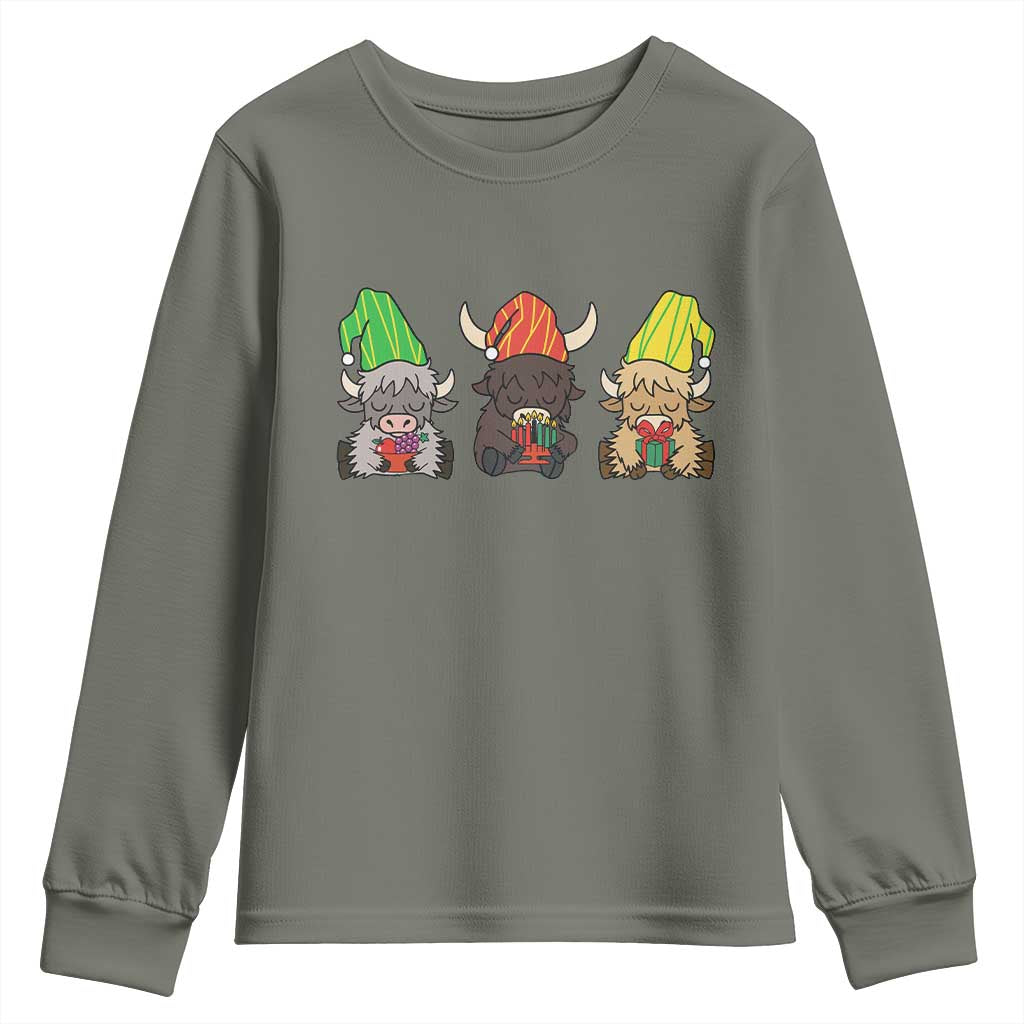 Funny Highland Cow With Kinara And Presents Cultural Pride Gift Youth Sweatshirt - Wonder Print Shop