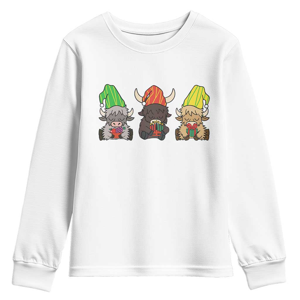 Funny Highland Cow With Kinara And Presents Cultural Pride Gift Youth Sweatshirt - Wonder Print Shop