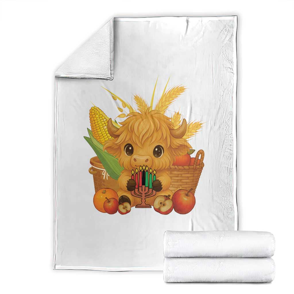Cute Highland Cow With Kwanzaa Kinara And Presents Throw Blanket African Heritage Gift - Wonder Print Shop