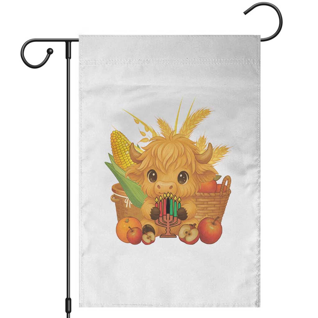 Cute Highland Cow With Kwanzaa Kinara And Presents Garden Flag African Heritage Gift - Wonder Print Shop