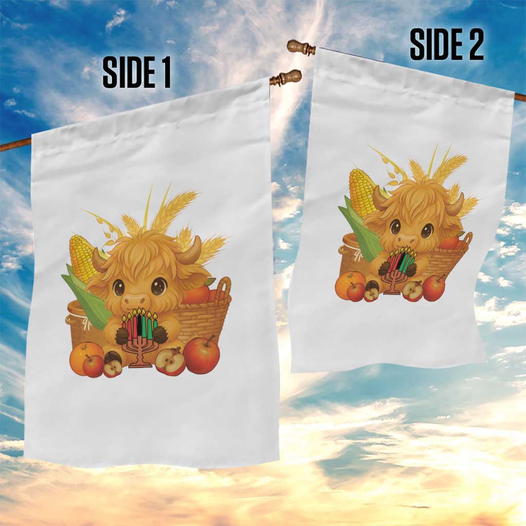 Cute Highland Cow With Kwanzaa Kinara And Presents Garden Flag African Heritage Gift - Wonder Print Shop