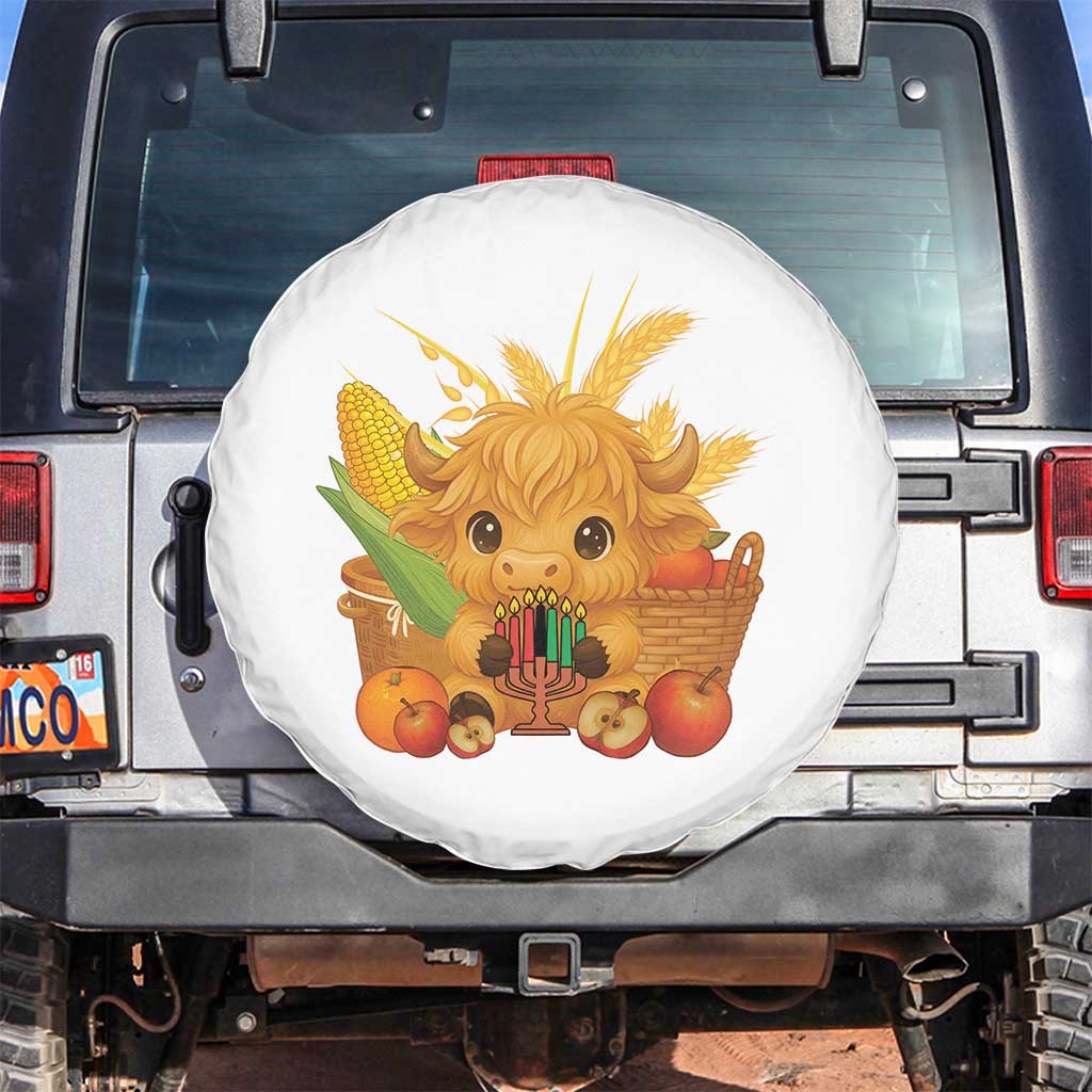 Cute Highland Cow With Kwanzaa Kinara And Presents Spare Tire Cover African Heritage Gift - Wonder Print Shop