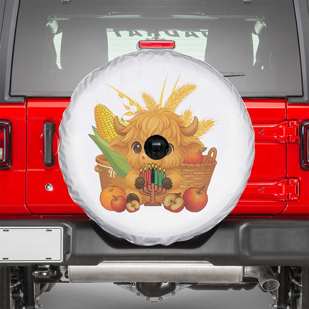 Cute Highland Cow With Kwanzaa Kinara And Presents Spare Tire Cover African Heritage Gift - Wonder Print Shop