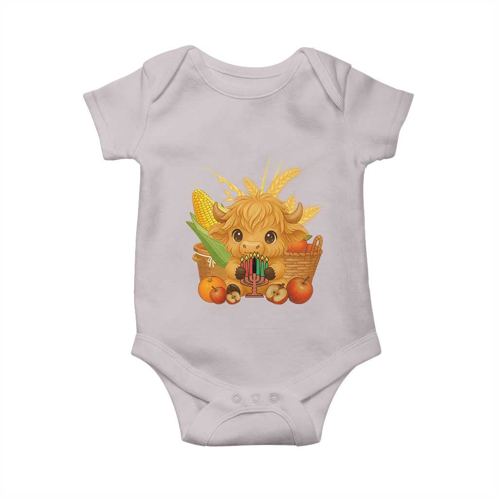 Cute Highland Cow With Kwanzaa Kinara And Presents Baby Onesie African Heritage Gift - Wonder Print Shop