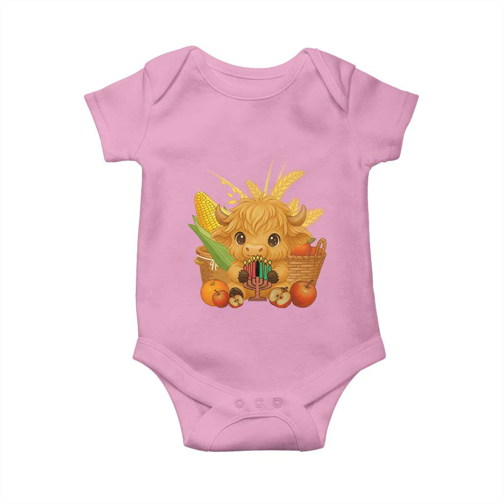 Cute Highland Cow With Kwanzaa Kinara And Presents Baby Onesie African Heritage Gift - Wonder Print Shop