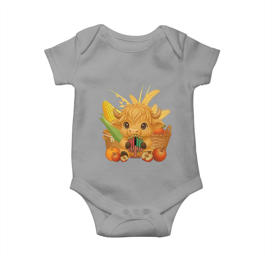 Cute Highland Cow With Kwanzaa Kinara And Presents Baby Onesie African Heritage Gift - Wonder Print Shop