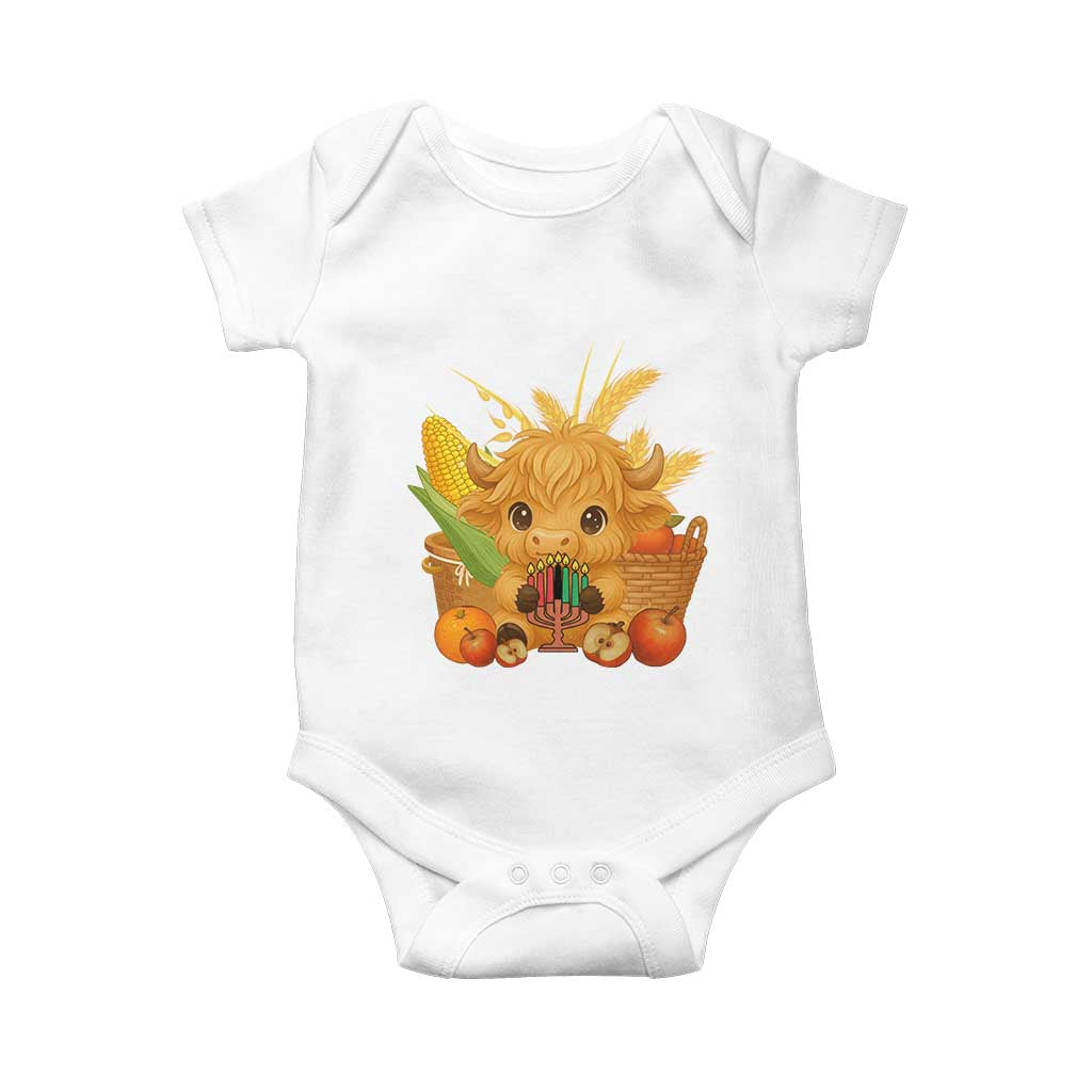 Cute Highland Cow With Kwanzaa Kinara And Presents Baby Onesie African Heritage Gift - Wonder Print Shop