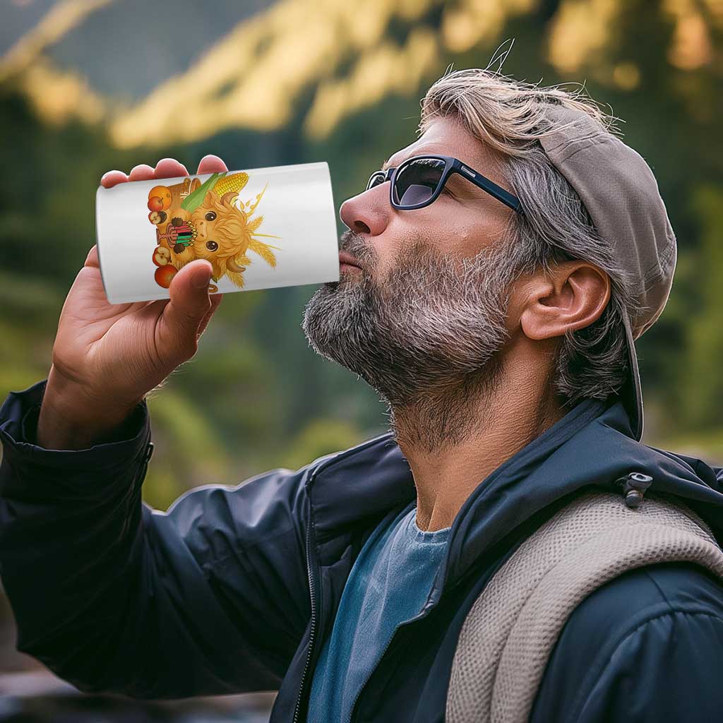 Cute Highland Cow With Kwanzaa Kinara And Presents 4 in 1 Can Cooler Tumbler African Heritage Gift - Wonder Print Shop