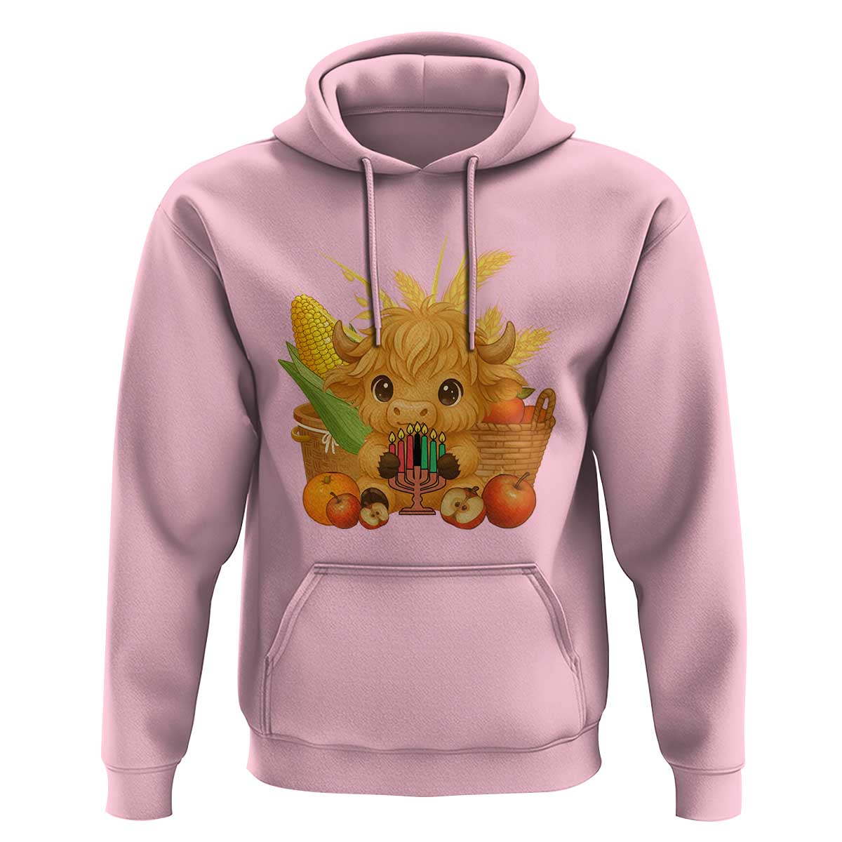 Cute Highland Cow With Kwanzaa Kinara And Presents Hoodie African Heritage Gift - Wonder Print Shop