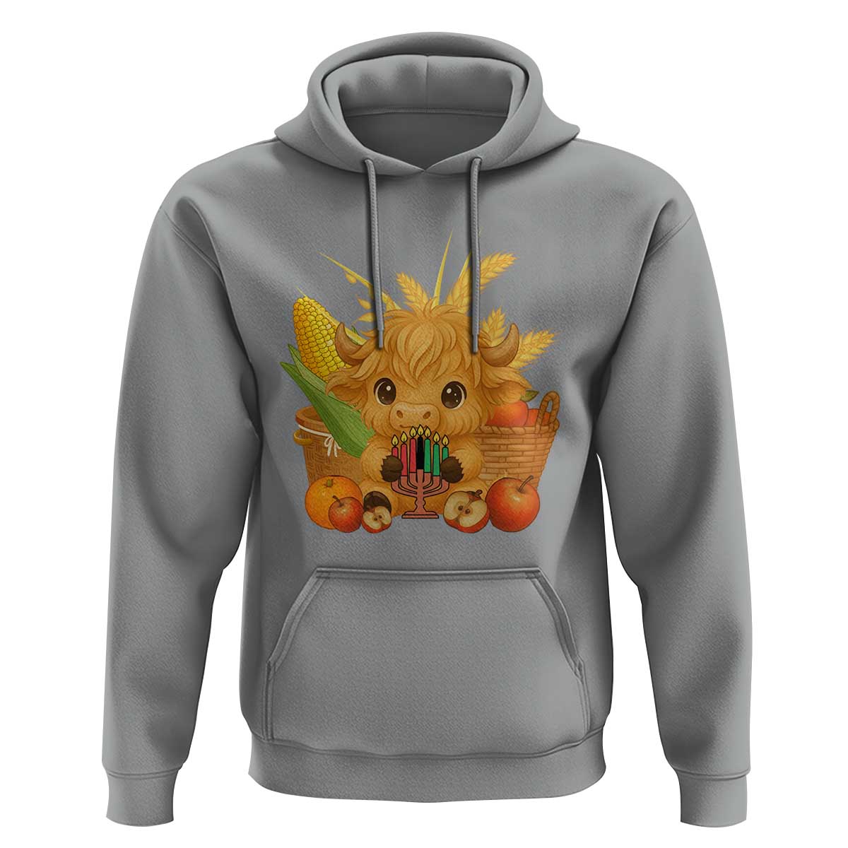 Cute Highland Cow With Kwanzaa Kinara And Presents Hoodie African Heritage Gift - Wonder Print Shop