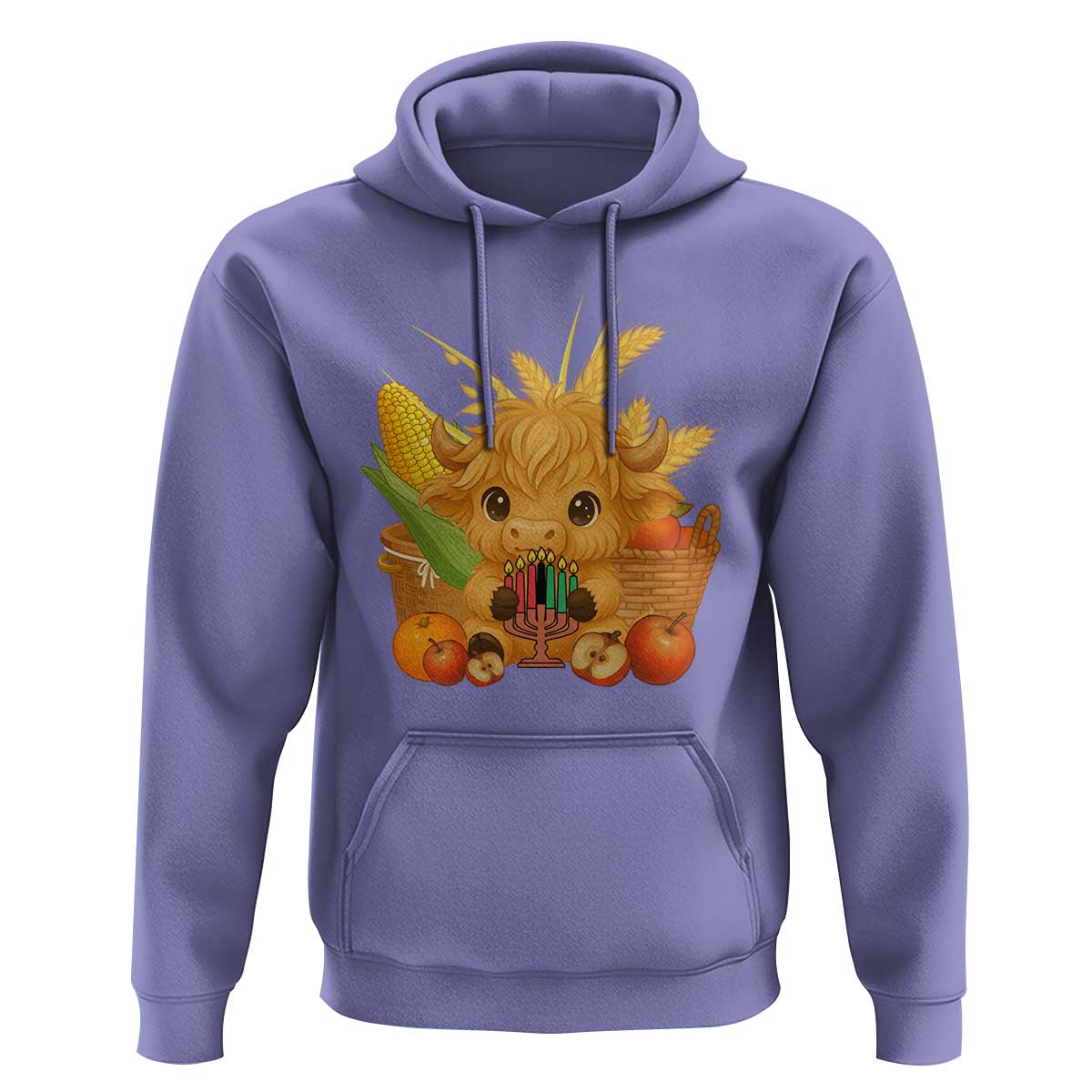 Cute Highland Cow With Kwanzaa Kinara And Presents Hoodie African Heritage Gift - Wonder Print Shop