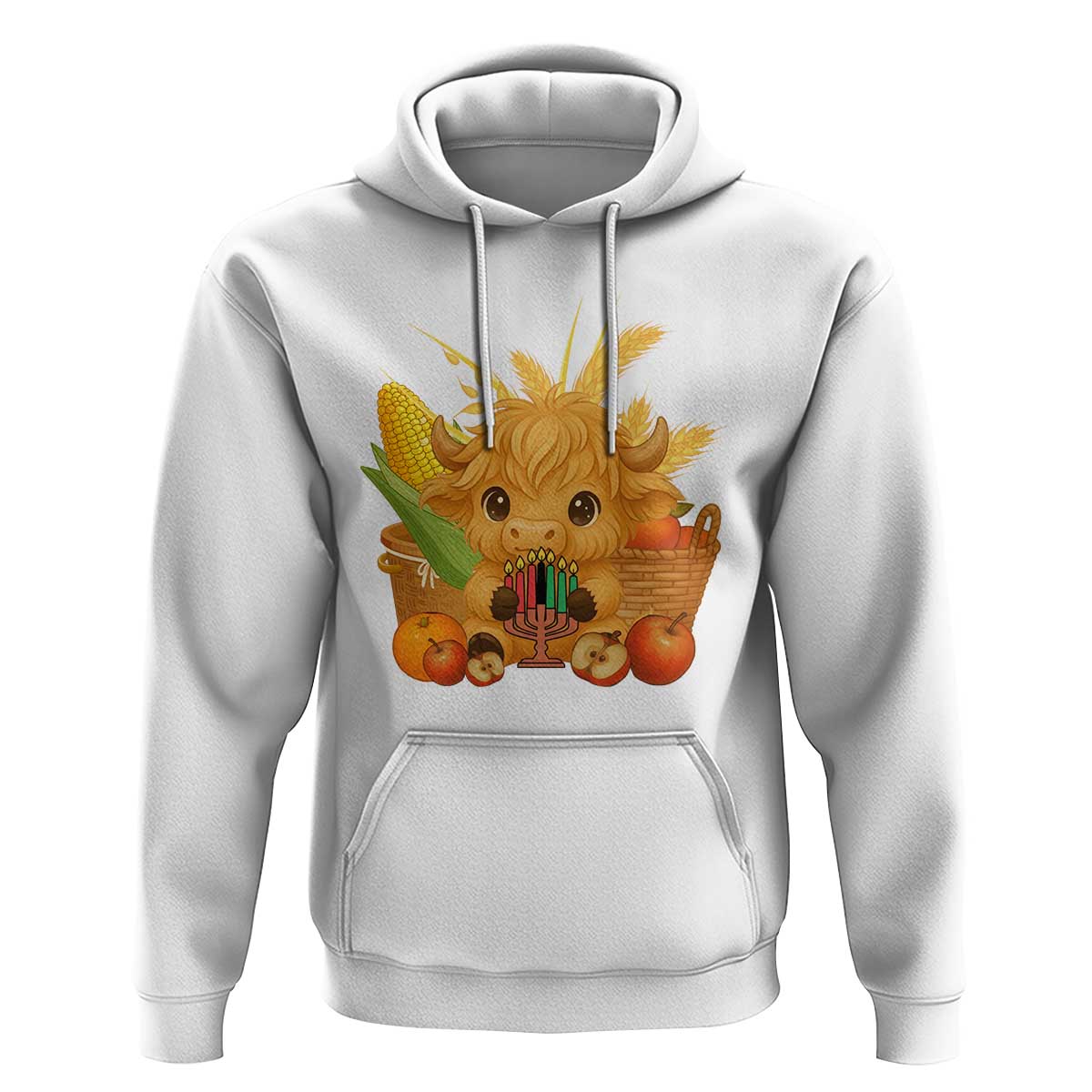 Cute Highland Cow With Kwanzaa Kinara And Presents Hoodie African Heritage Gift - Wonder Print Shop