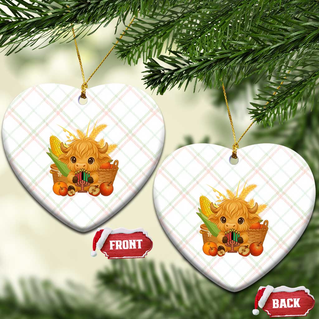 Cute Highland Cow With Kwanzaa Kinara And Presents Ceramic Ornament African Heritage Gift - Wonder Print Shop
