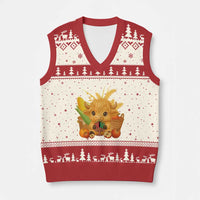 Cute Highland Cow With Kwanzaa Kinara And Presents V-Neck Knit Sweater Vest African Heritage Gift - Wonder Print Shop