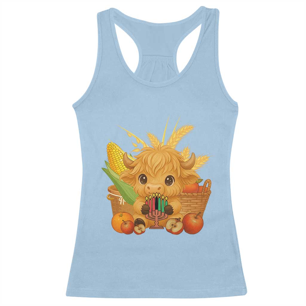 Cute Highland Cow With Kwanzaa Kinara And Presents Racerback Tank Top African Heritage Gift - Wonder Print Shop
