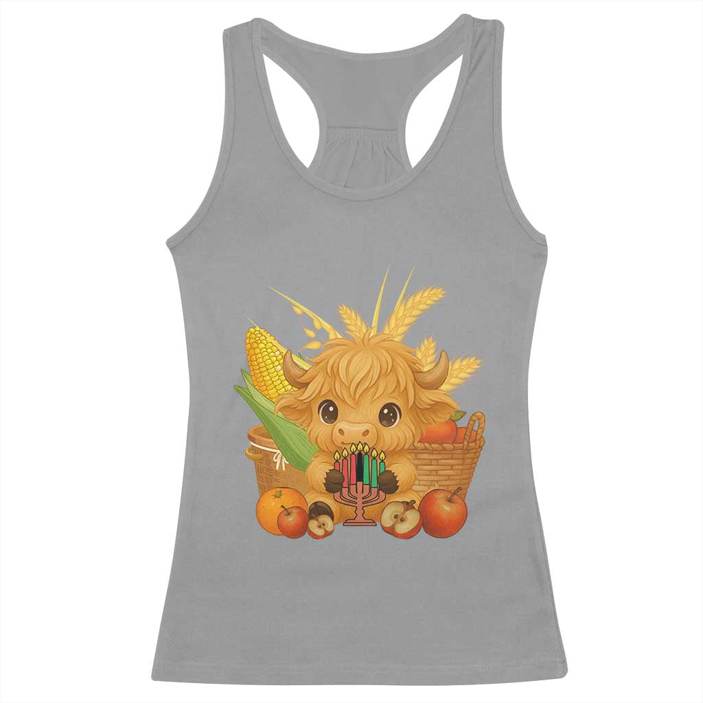 Cute Highland Cow With Kwanzaa Kinara And Presents Racerback Tank Top African Heritage Gift - Wonder Print Shop