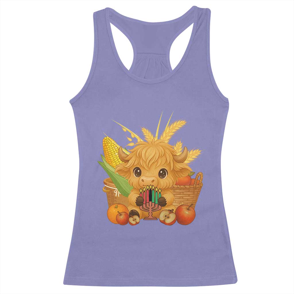 Cute Highland Cow With Kwanzaa Kinara And Presents Racerback Tank Top African Heritage Gift - Wonder Print Shop