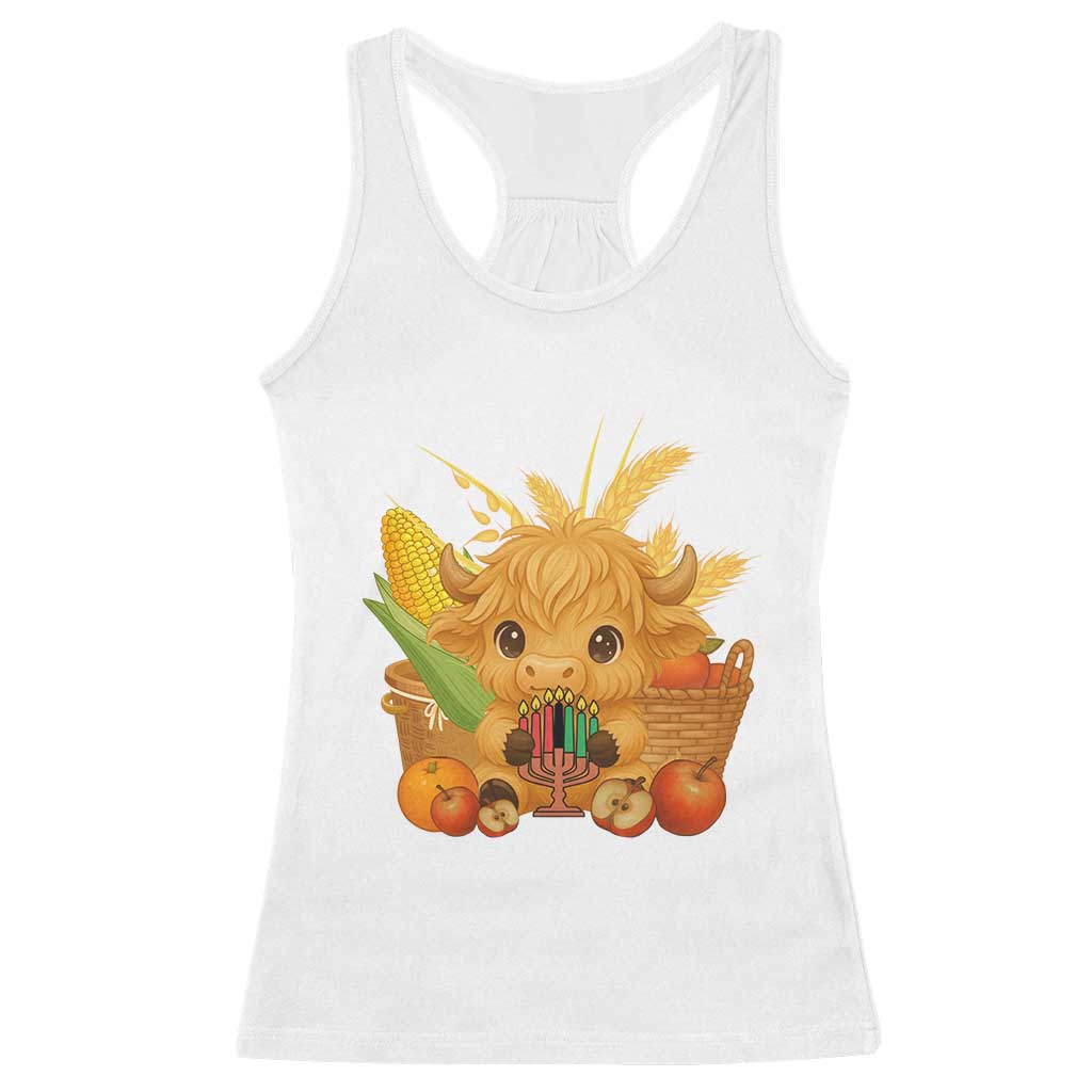 Cute Highland Cow With Kwanzaa Kinara And Presents Racerback Tank Top African Heritage Gift - Wonder Print Shop