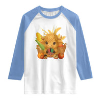Cute Highland Cow With Kwanzaa Kinara And Presents Raglan Shirt African Heritage Gift - Wonder Print Shop