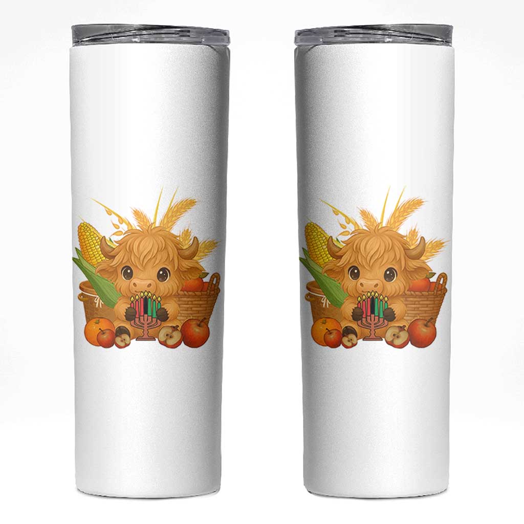 Cute Highland Cow With Kwanzaa Kinara And Presents Skinny Tumbler African Heritage Gift - Wonder Print Shop
