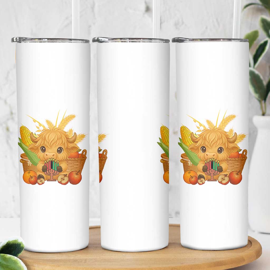 Cute Highland Cow With Kwanzaa Kinara And Presents Skinny Tumbler African Heritage Gift - Wonder Print Shop