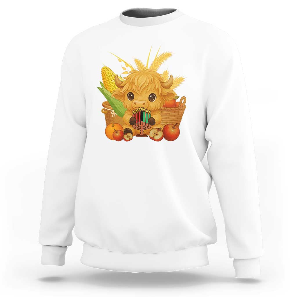 Cute Highland Cow With Kwanzaa Kinara And Presents Sweatshirt African Heritage Gift - Wonder Print Shop