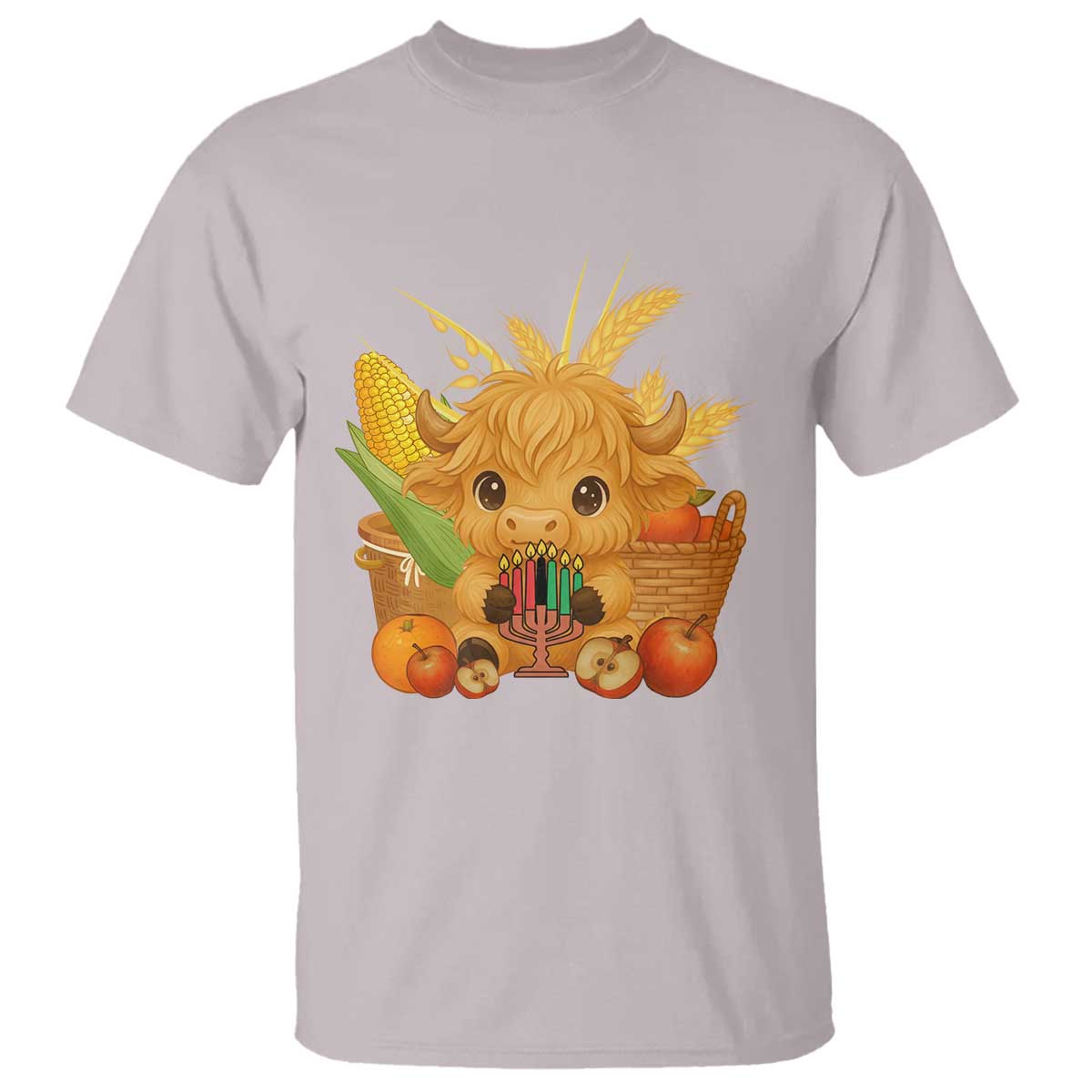 Cute Highland Cow With Kwanzaa Kinara And Presents T Shirt African Heritage Gift - Wonder Print Shop