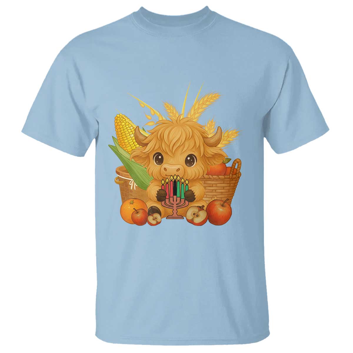 Cute Highland Cow With Kwanzaa Kinara And Presents T Shirt African Heritage Gift - Wonder Print Shop