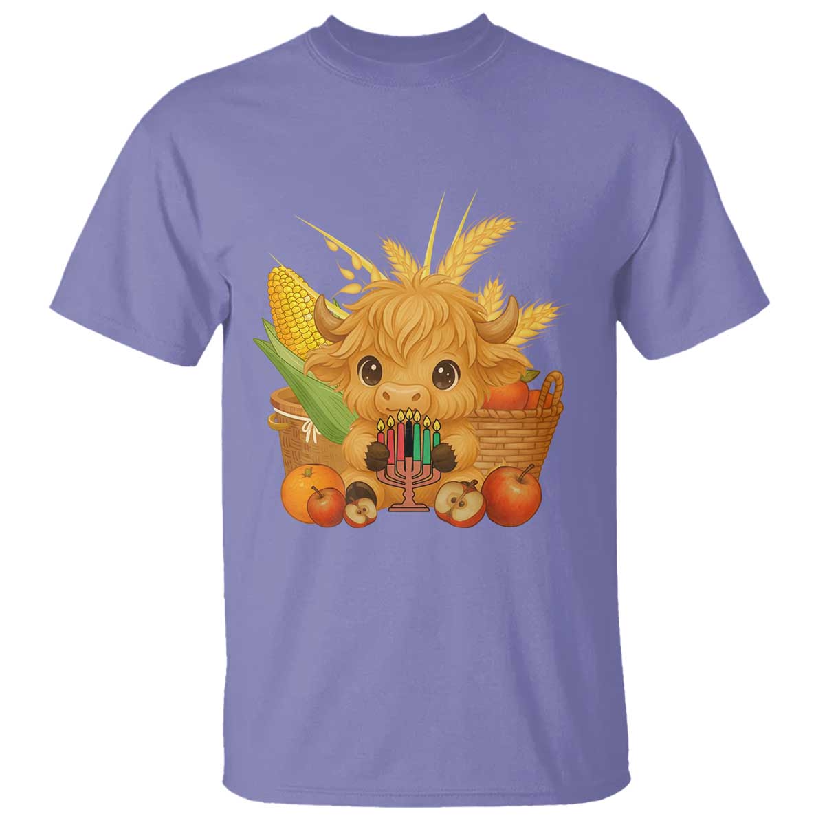 Cute Highland Cow With Kwanzaa Kinara And Presents T Shirt African Heritage Gift - Wonder Print Shop
