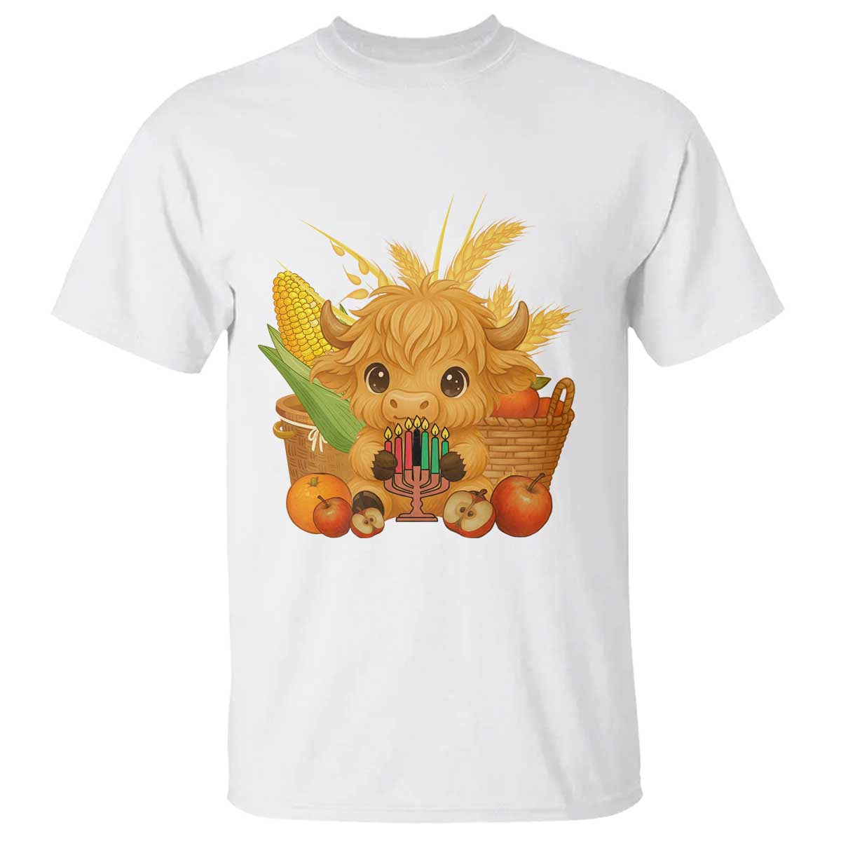 Cute Highland Cow With Kwanzaa Kinara And Presents T Shirt African Heritage Gift - Wonder Print Shop