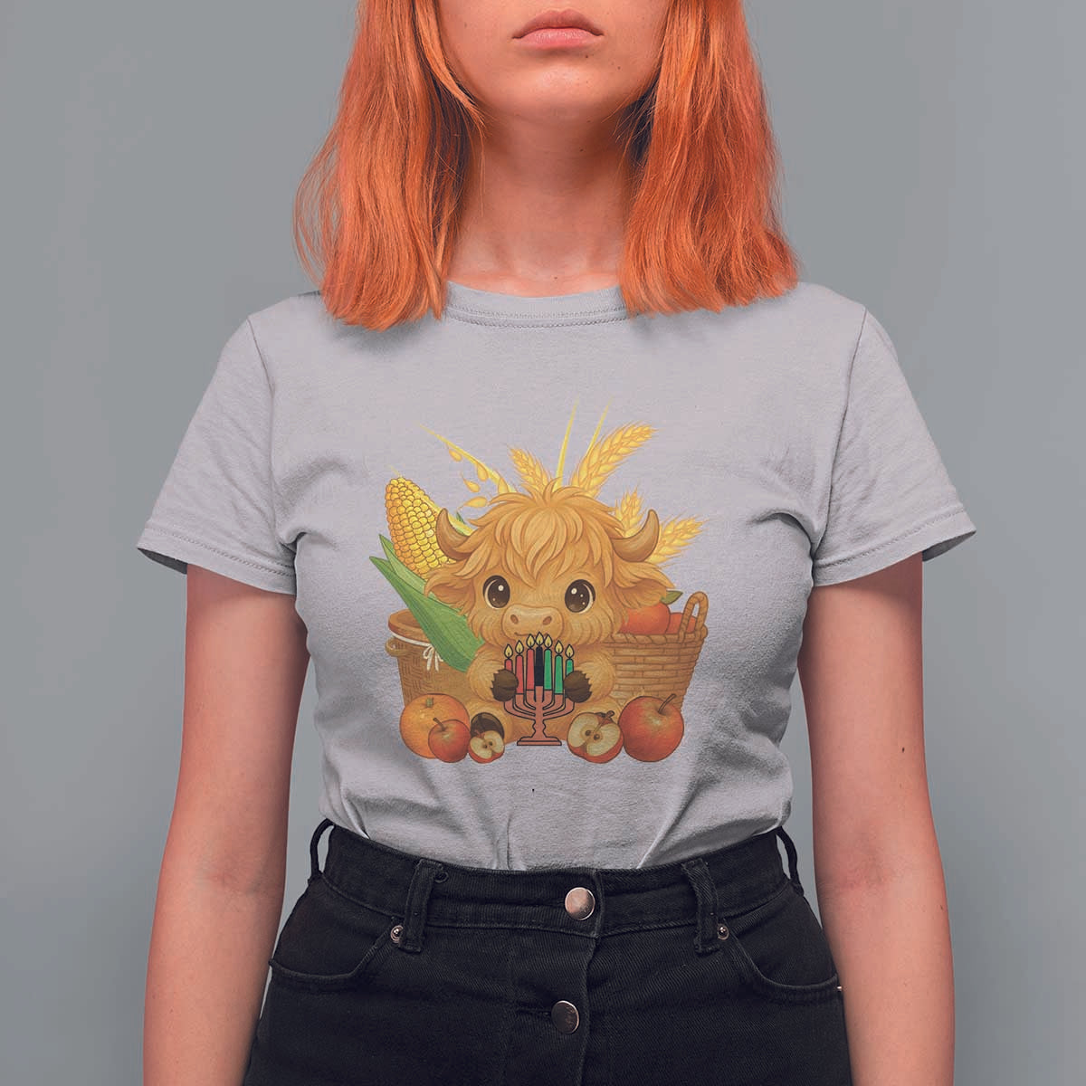 Cute Highland Cow With Kwanzaa Kinara And Presents T Shirt For Women African Heritage Gift - Wonder Print Shop