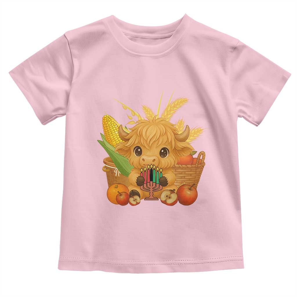 Cute Highland Cow With Kwanzaa Kinara And Presents Toddler T Shirt African Heritage Gift - Wonder Print Shop
