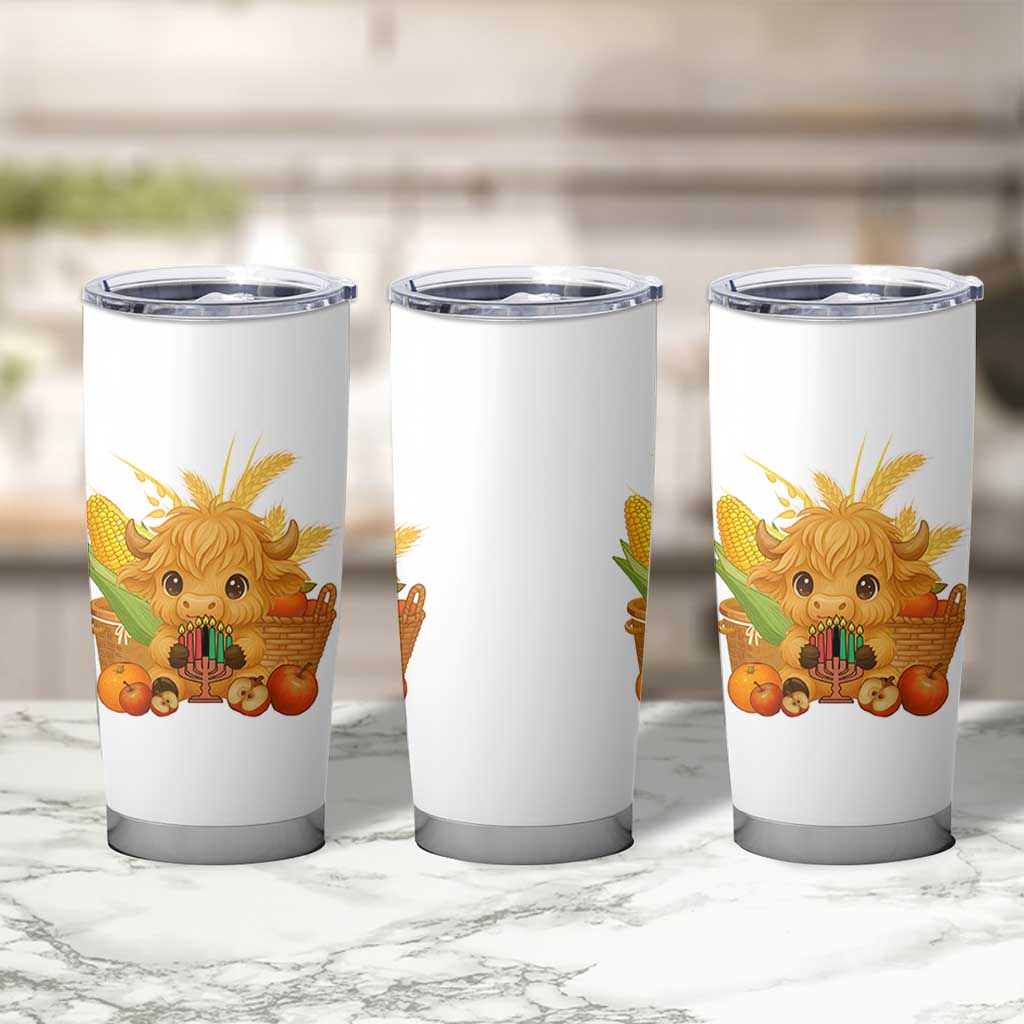 Cute Highland Cow With Kwanzaa Kinara And Presents Tumbler Cup African Heritage Gift - Wonder Print Shop