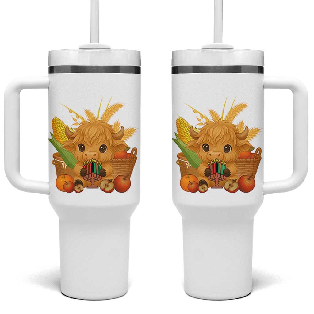 Cute Highland Cow With Kwanzaa Kinara And Presents Tumbler With Handle African Heritage Gift - Wonder Print Shop