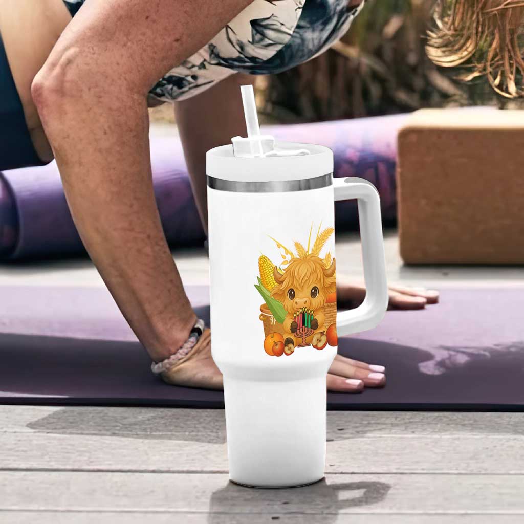 Cute Highland Cow With Kwanzaa Kinara And Presents Tumbler With Handle African Heritage Gift - Wonder Print Shop