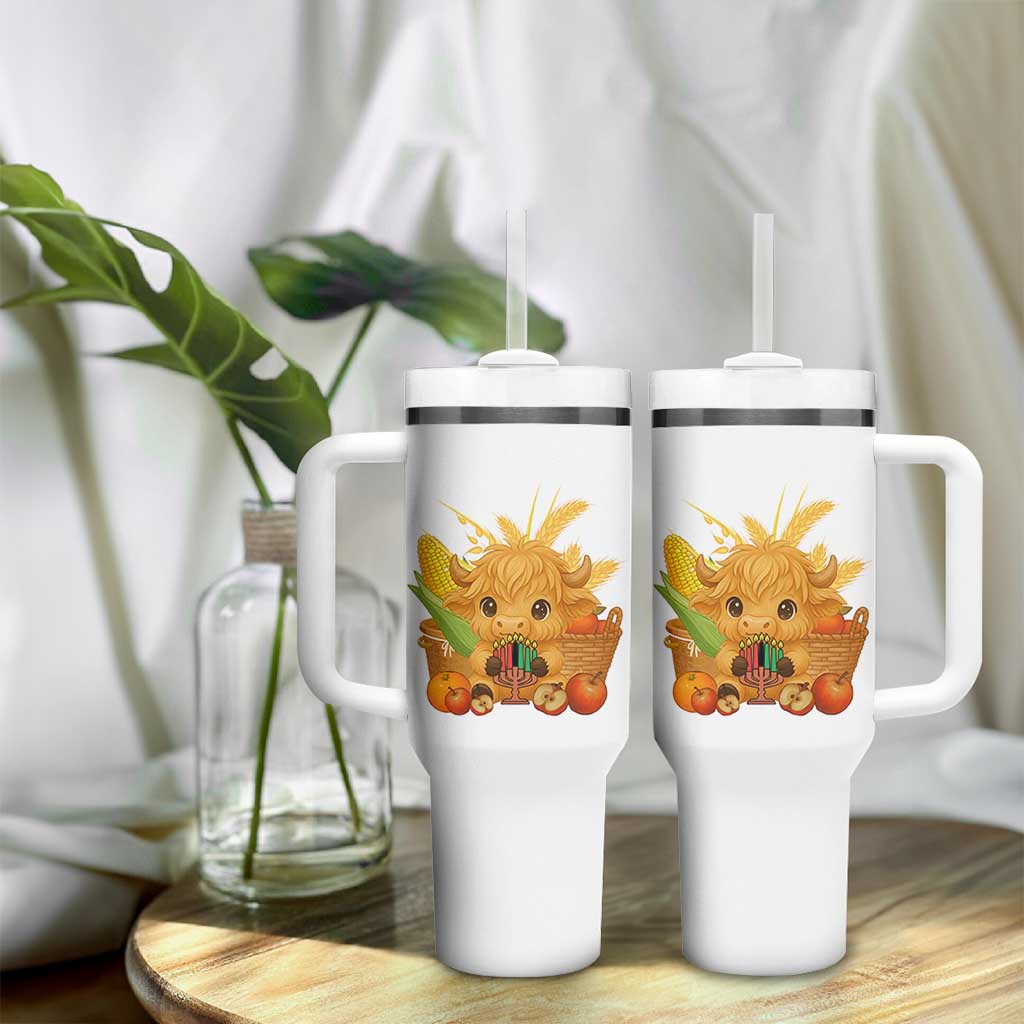 Cute Highland Cow With Kwanzaa Kinara And Presents Tumbler With Handle African Heritage Gift - Wonder Print Shop