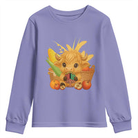 Cute Highland Cow With Kwanzaa Kinara And Presents Youth Sweatshirt African Heritage Gift - Wonder Print Shop