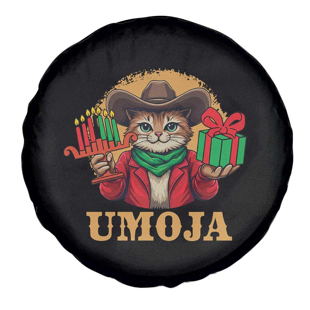 Funny Umoja Holiday Gift Spare Tire Cover CowCat Kwanzaa Kinara Candle And Presents - Wonder Print Shop