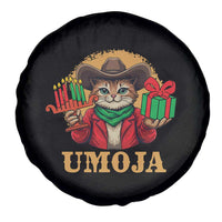 Funny Umoja Holiday Gift Spare Tire Cover CowCat Kwanzaa Kinara Candle And Presents - Wonder Print Shop
