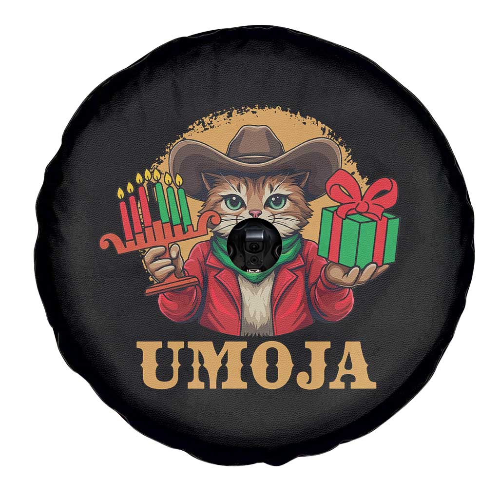 Funny Umoja Holiday Gift Spare Tire Cover CowCat Kwanzaa Kinara Candle And Presents - Wonder Print Shop