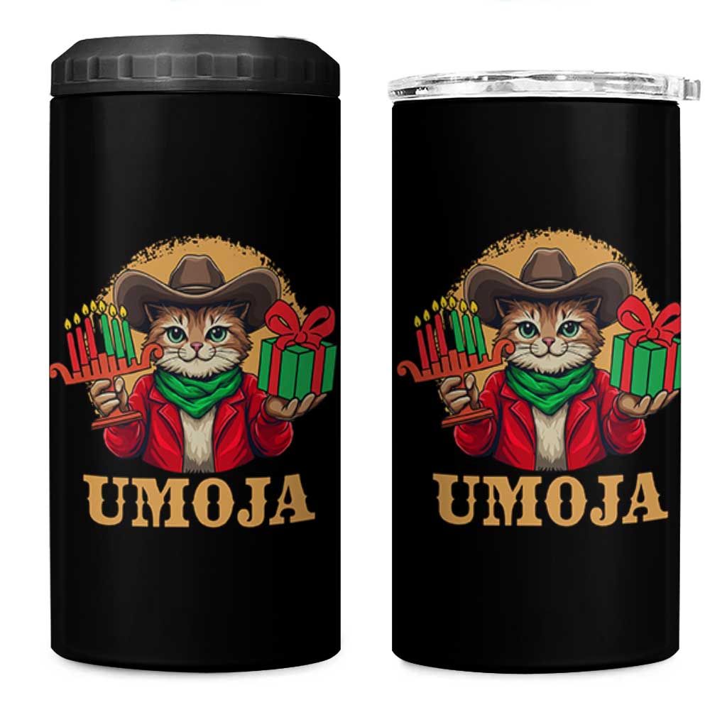 Funny Umoja Holiday Gift 4 in 1 Can Cooler Tumbler CowCat Kwanzaa Kinara Candle And Presents - Wonder Print Shop