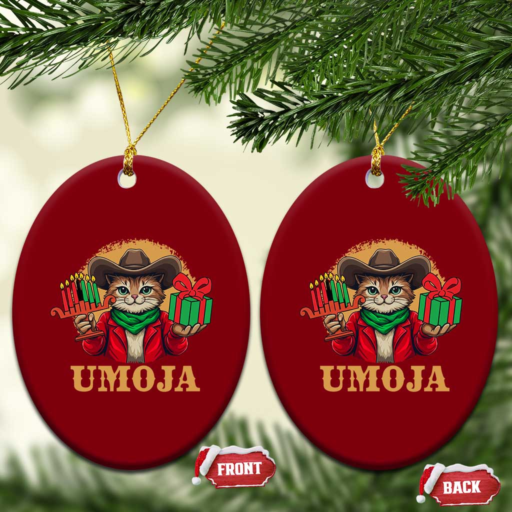 Funny Umoja Holiday Gift Ceramic Ornament CowCat Kwanzaa Kinara Candle And Presents - Wonder Print Shop