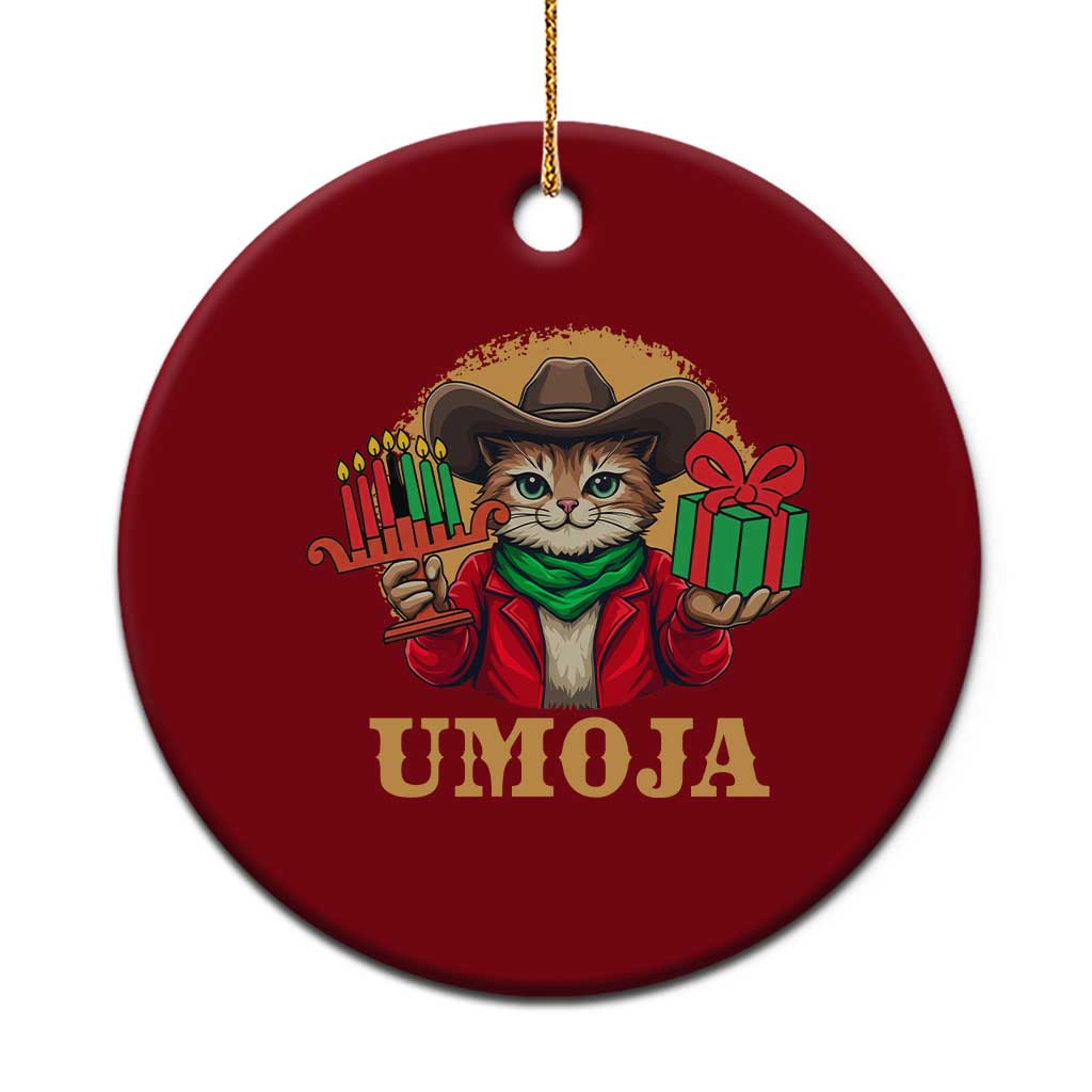 Funny Umoja Holiday Gift Ceramic Ornament CowCat Kwanzaa Kinara Candle And Presents - Wonder Print Shop