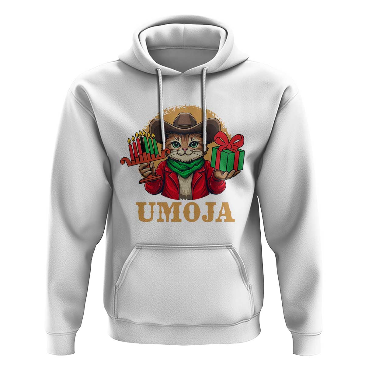 Funny Umoja Holiday Gift Hoodie CowCat Kwanzaa Kinara Candle And Presents - Wonder Print Shop