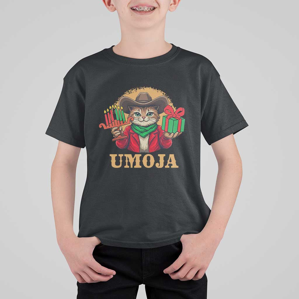 Funny Umoja Holiday Gift T Shirt For Kid CowCat Kwanzaa Kinara Candle And Presents - Wonder Print Shop