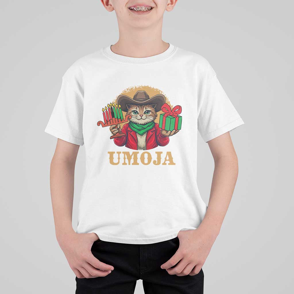 Funny Umoja Holiday Gift T Shirt For Kid CowCat Kwanzaa Kinara Candle And Presents - Wonder Print Shop