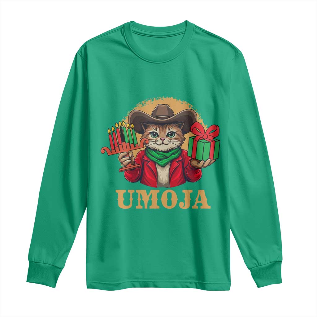 Funny Umoja Holiday Gift Long Sleeve Shirt CowCat Kwanzaa Kinara Candle And Presents - Wonder Print Shop