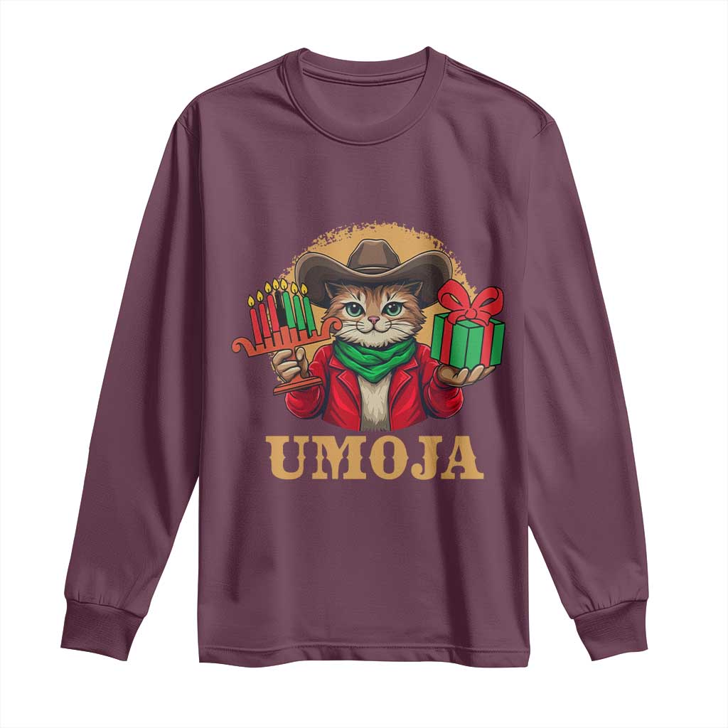 Funny Umoja Holiday Gift Long Sleeve Shirt CowCat Kwanzaa Kinara Candle And Presents - Wonder Print Shop